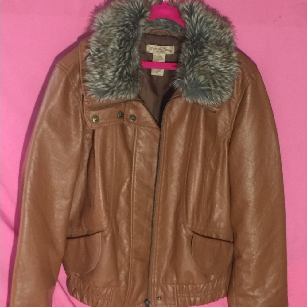 Brown Leather Fur Jacket